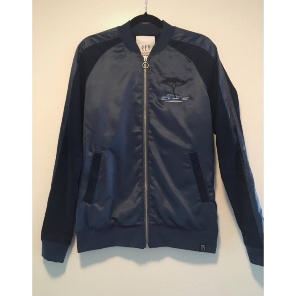 Revelation Men’s Blue Satin and Denim Bomber Size Small
